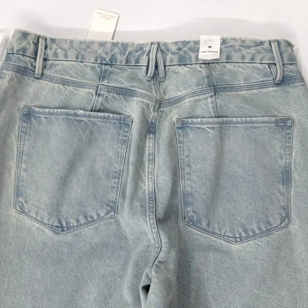Good American Womens Acid Washed Jeans Size 15 Distressed Relaxed Soft 38x33 NEW - Picture 7 of 13